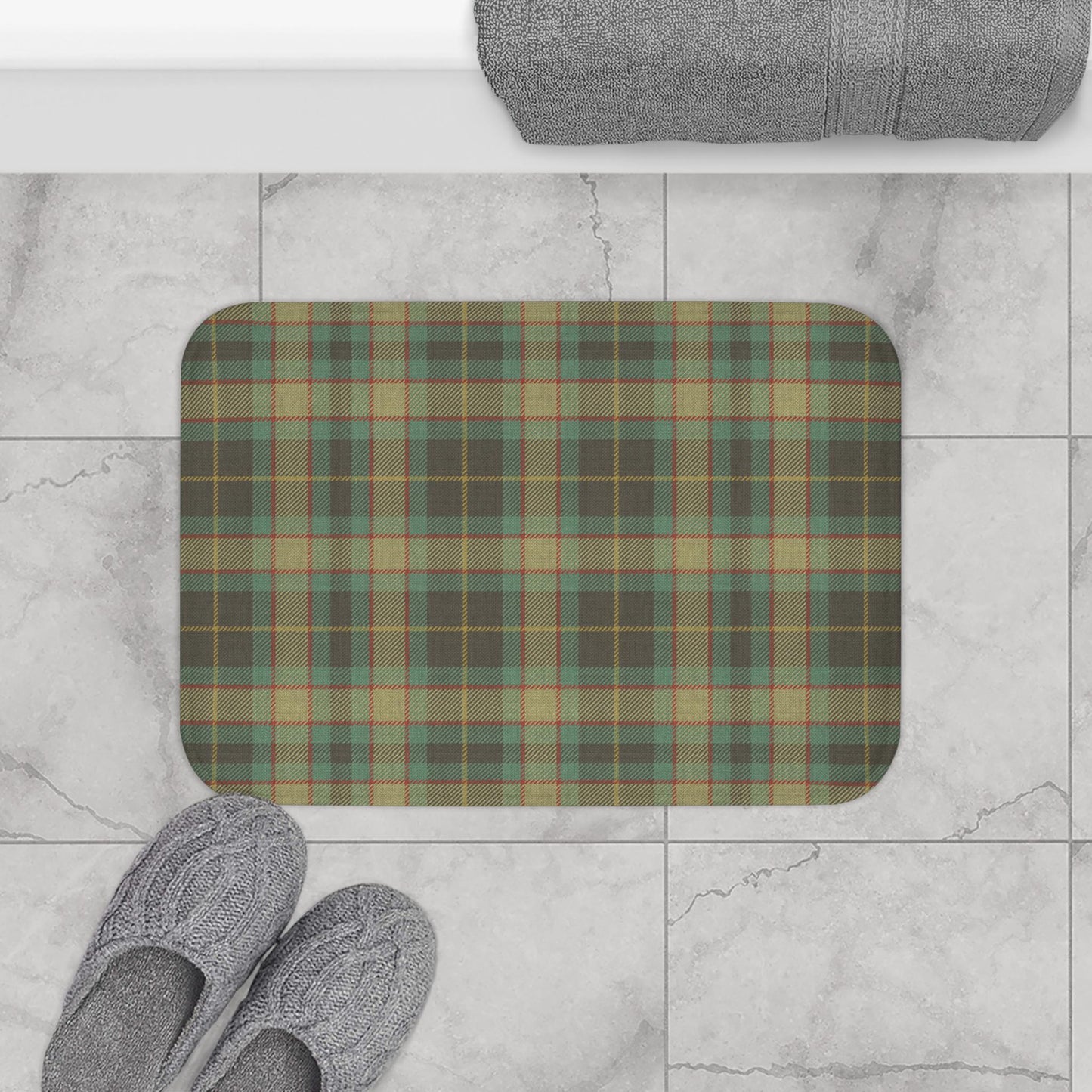 English Decor Tartan Plaid Bath Mat - Microfiber Farmhouse Chic Two Sizes Bath Rug