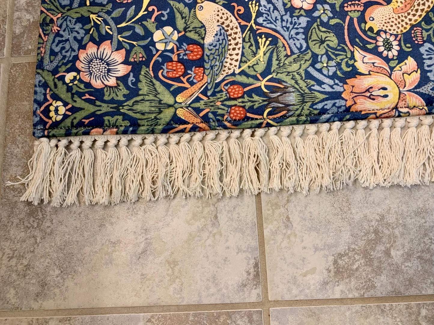 Strawberry Thief Runner Rug: William Morris Deep Blue Kitchen & Bath Mat
