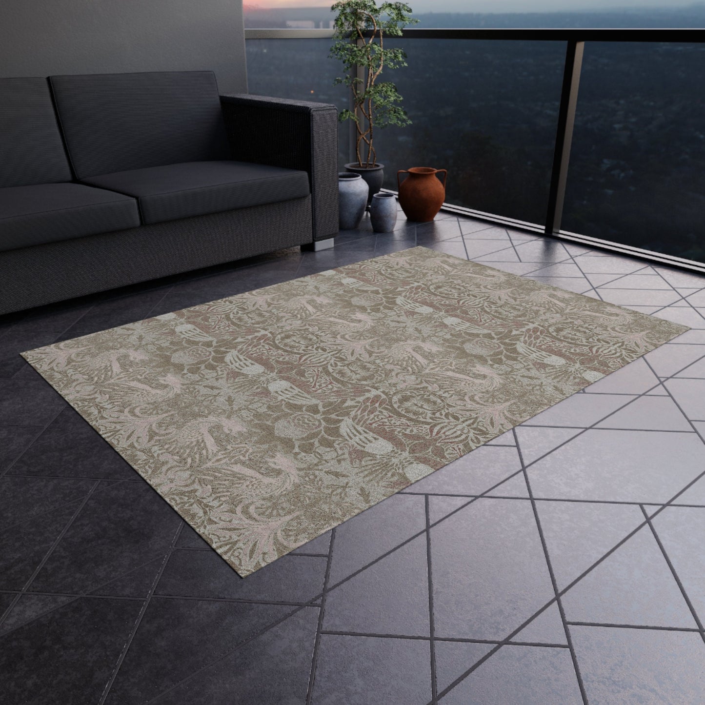 William Morris Outdoor Rug: Neutral Dragon Peacock Chenille Rug