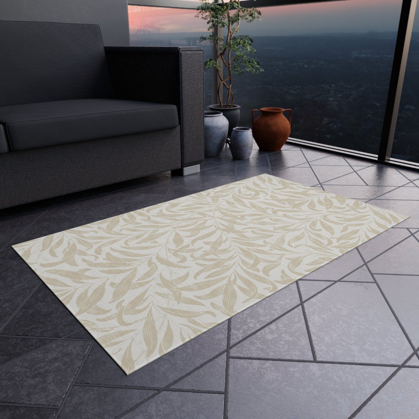 Morris & Co. Neutral Outdoor Rug Willow Bough - Four Sizes - Non Skid Backing