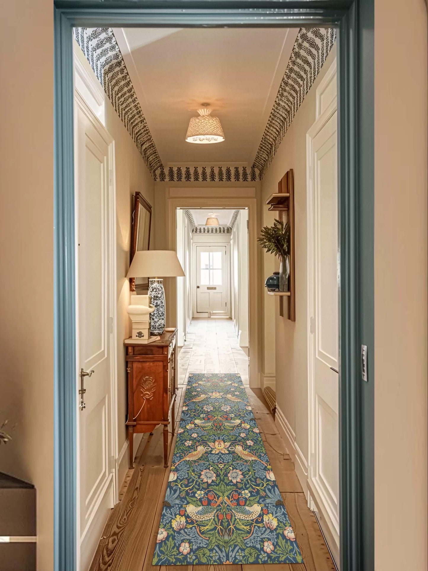 Strawberry Thief Runner Rug: William Morris Deep Blue Kitchen & Bath Mat