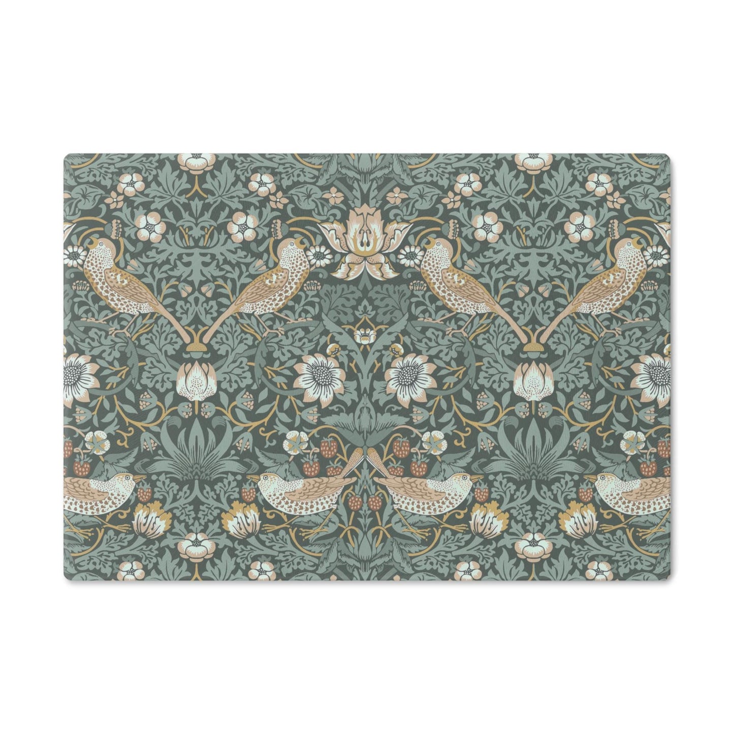 William Morris Strawberry Thief Cutting Board: Teal Tempered Glass Cheese Board