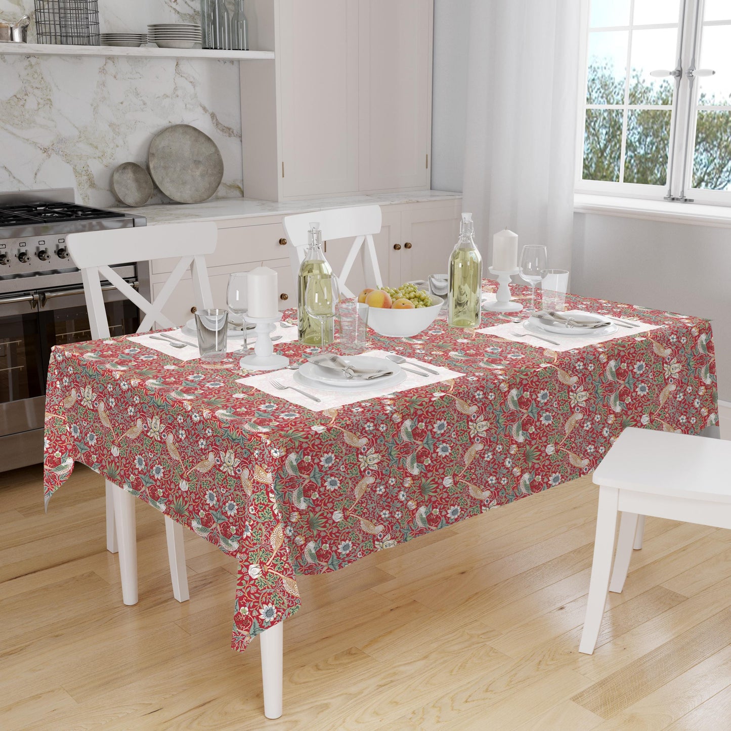 William Morris Strawberry Thief Tablecloth: Christmas Hosting and Decor Red Maximalist Dining