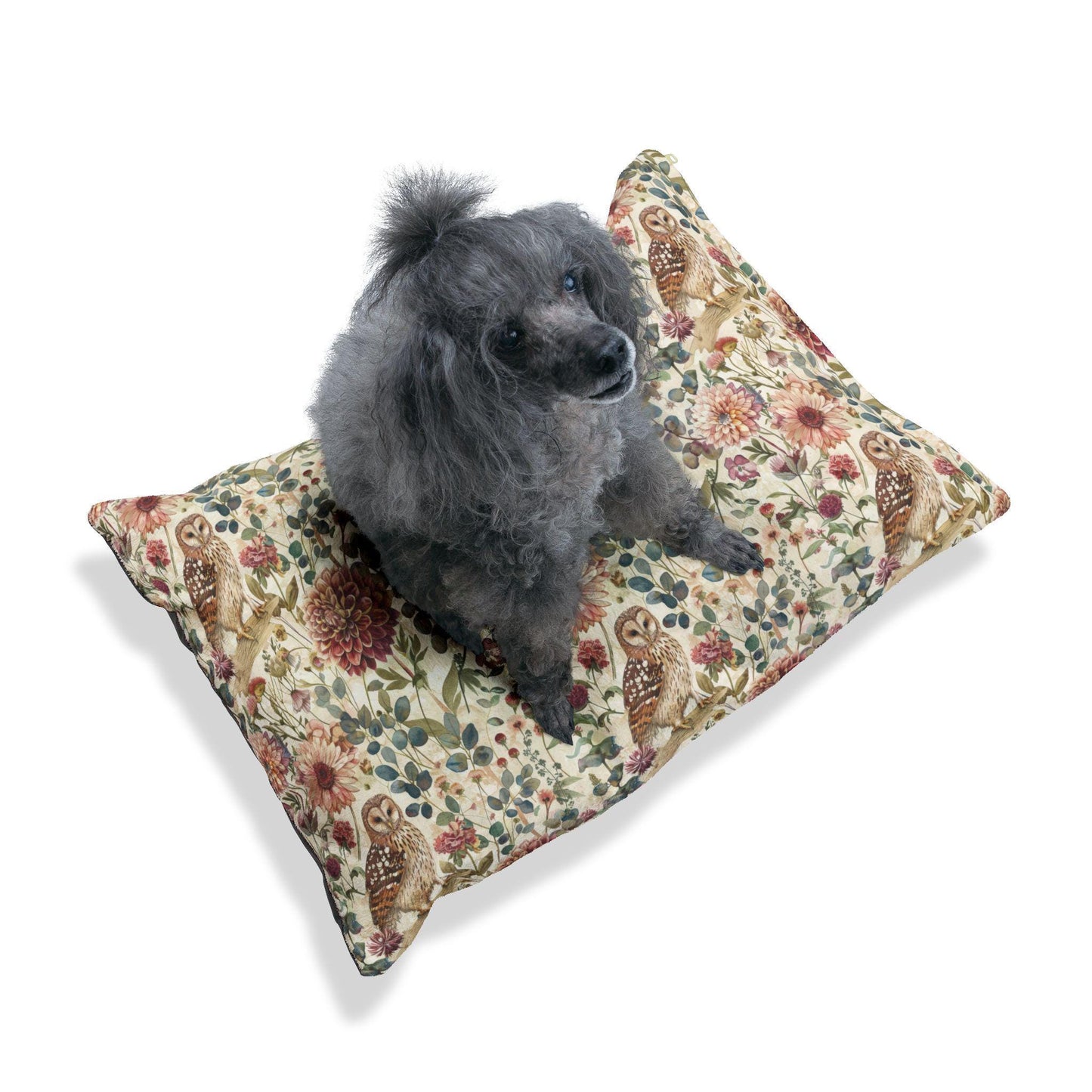 Floral Owl Pet Bed, Machine Washable Cat Cushion, Pet Furniture
