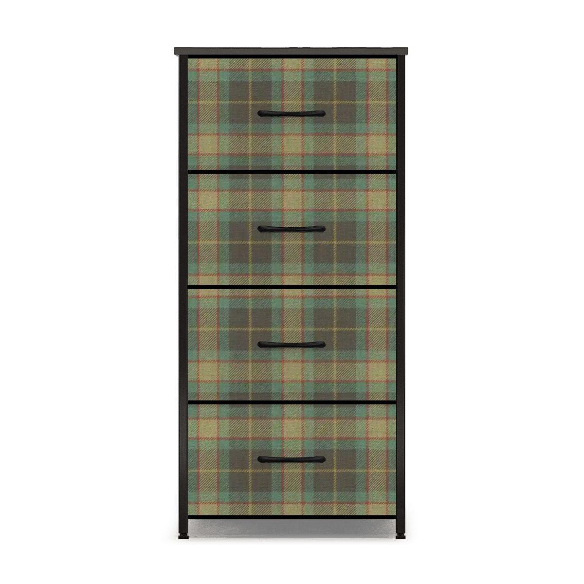 4-Drawer Dresser, Blue Green Tartan Plaid Fabric Drawers