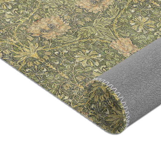 William Morris Area Rug, Honeysuckle and Tulip Moss Green Vintage Style