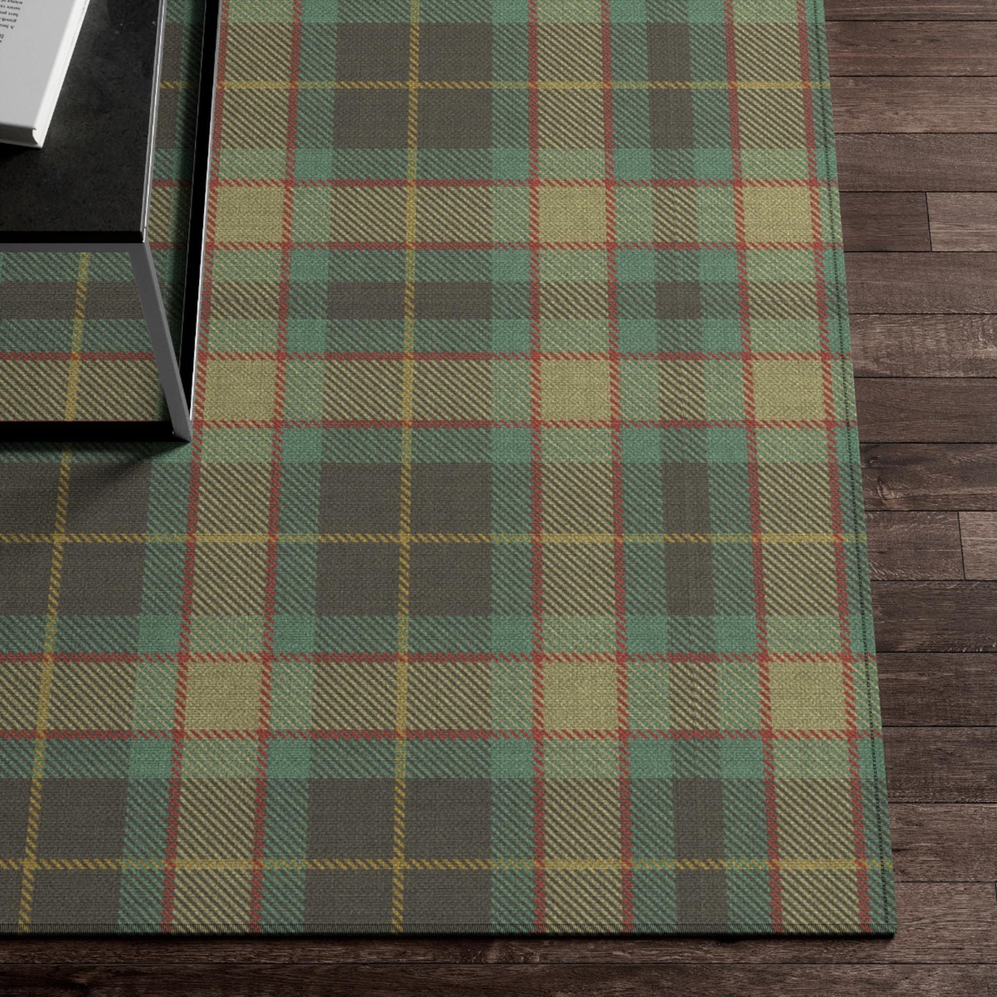 Machine Washable Blue-Green Rug English Preppy Plaid, Thin Foldable