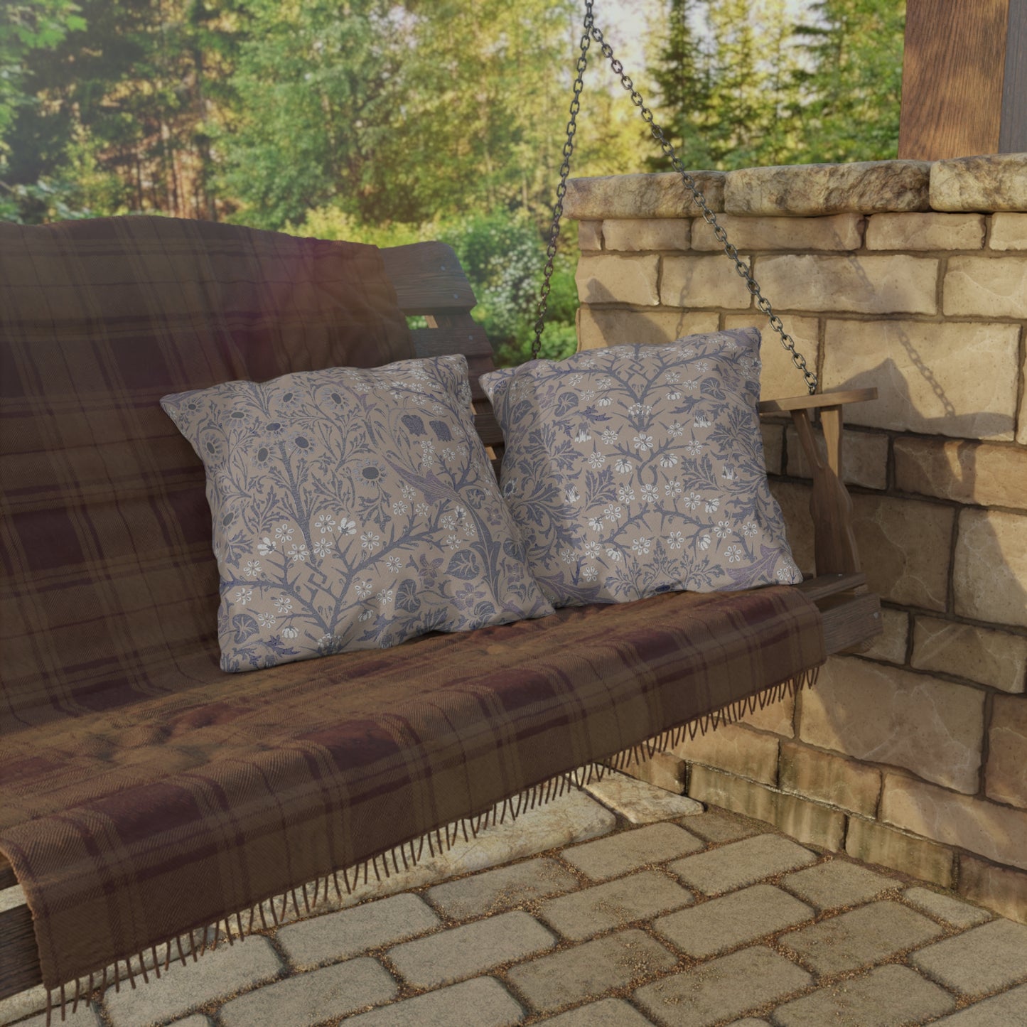 William Morris Neutral Outdoor Pillow - Lavender Blackthorn UV Protection - Water Resistant - Sustainable
