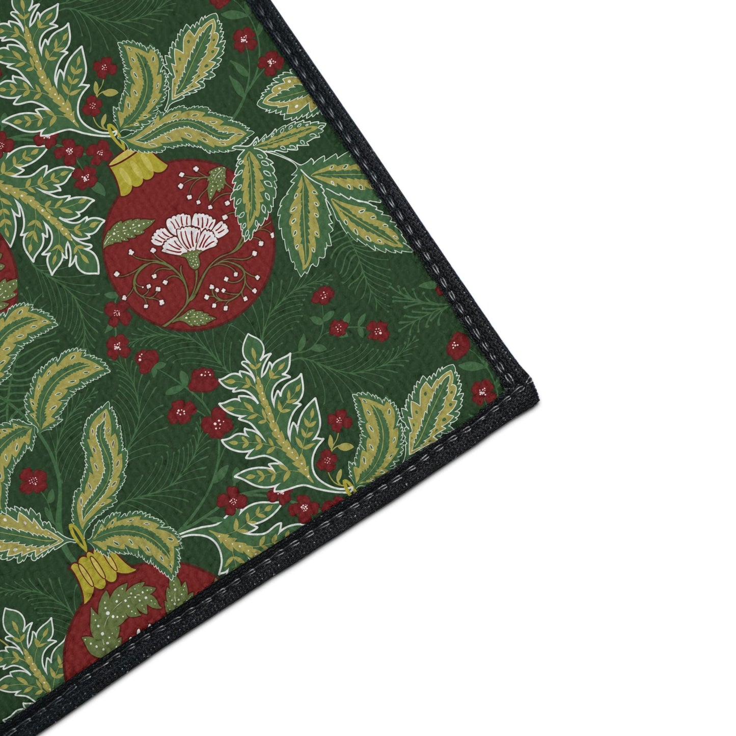 Morris Style Christmas Floor Mat: Art Deco Ornaments Rug