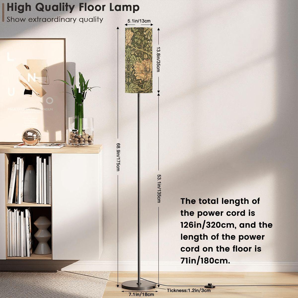William Morris Floor Lamp: Forest Green Honeysuckle, Fabric Shade (Made in USA)