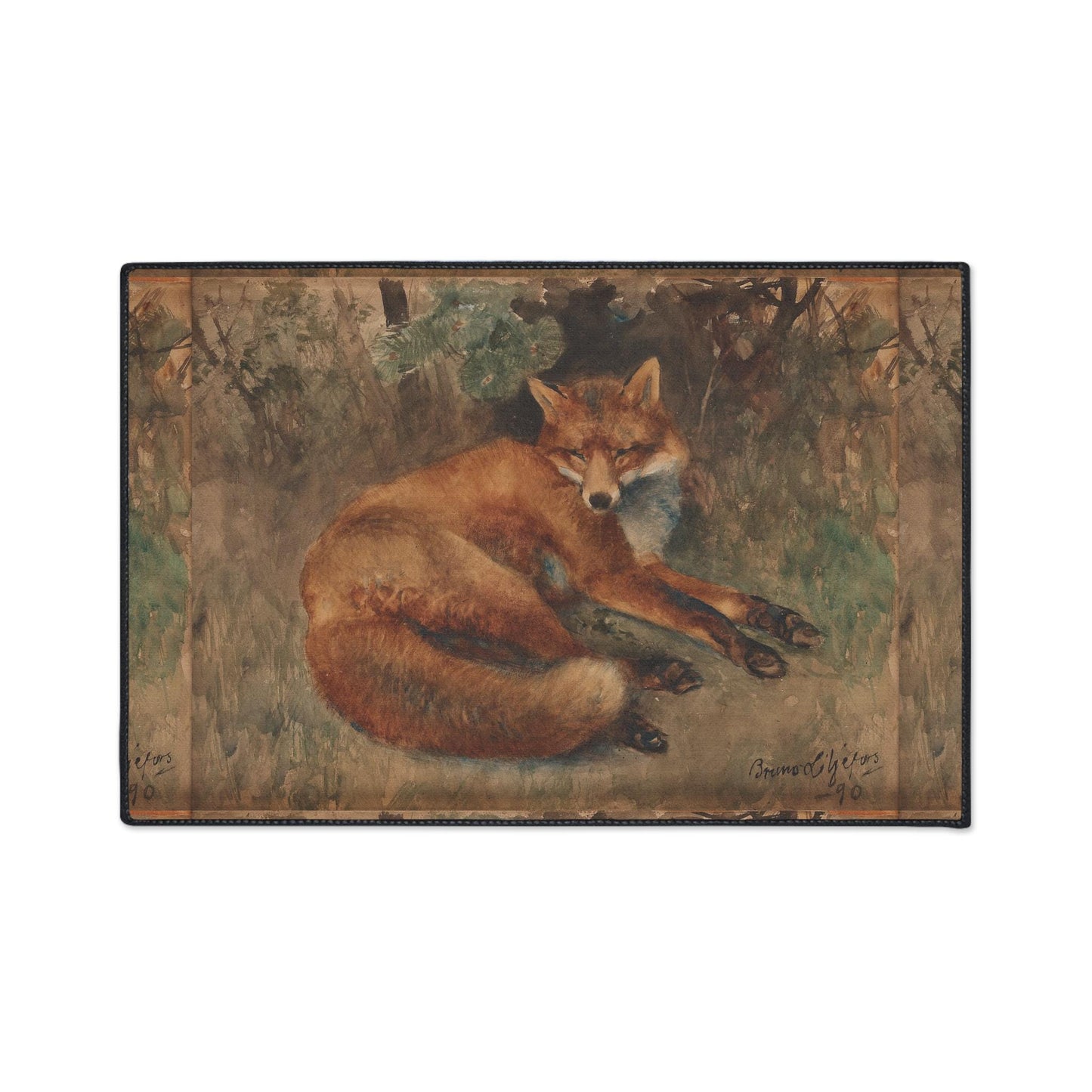 Fox Art Kitchen Mat: Bruno Liljefors Painting, Non-Slip Rug