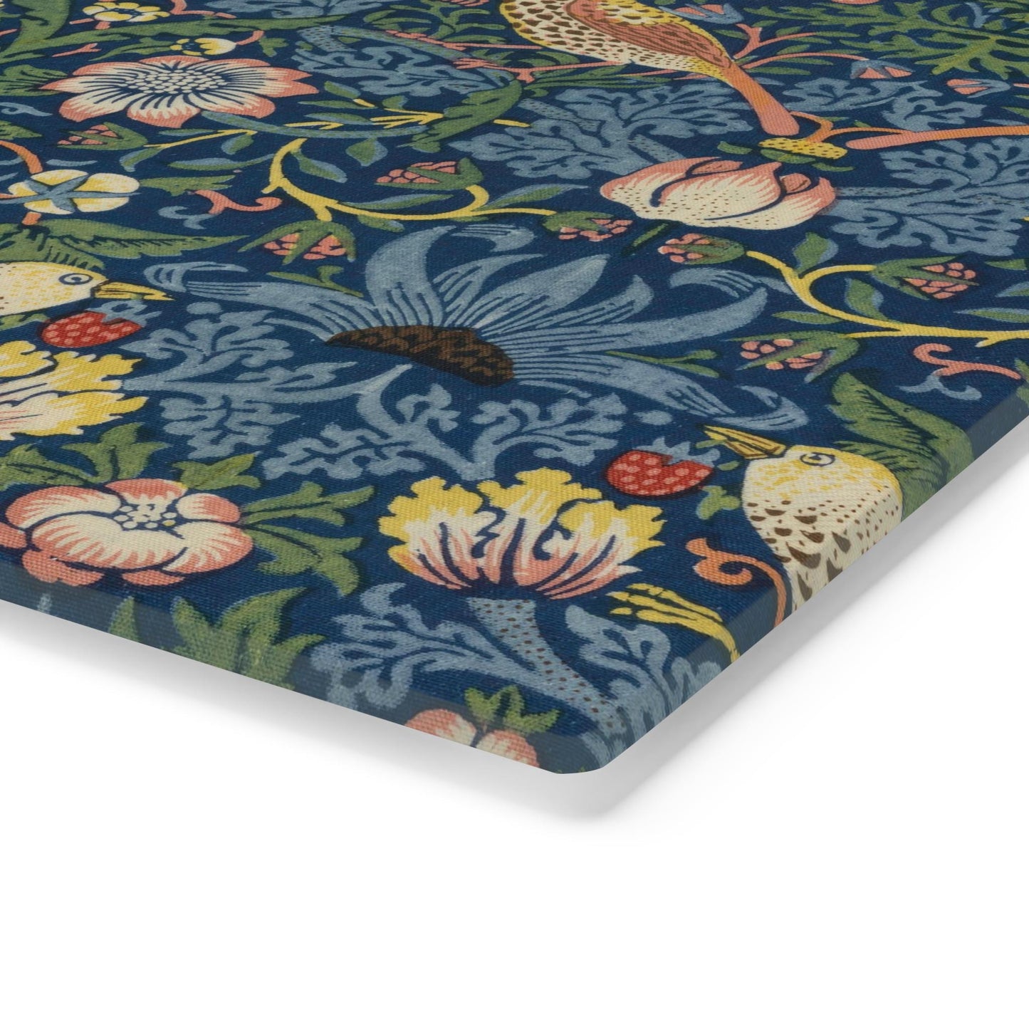 William Morris Strawberry Thief Cutting Board: Indigo Tempered Glass Cheese Board