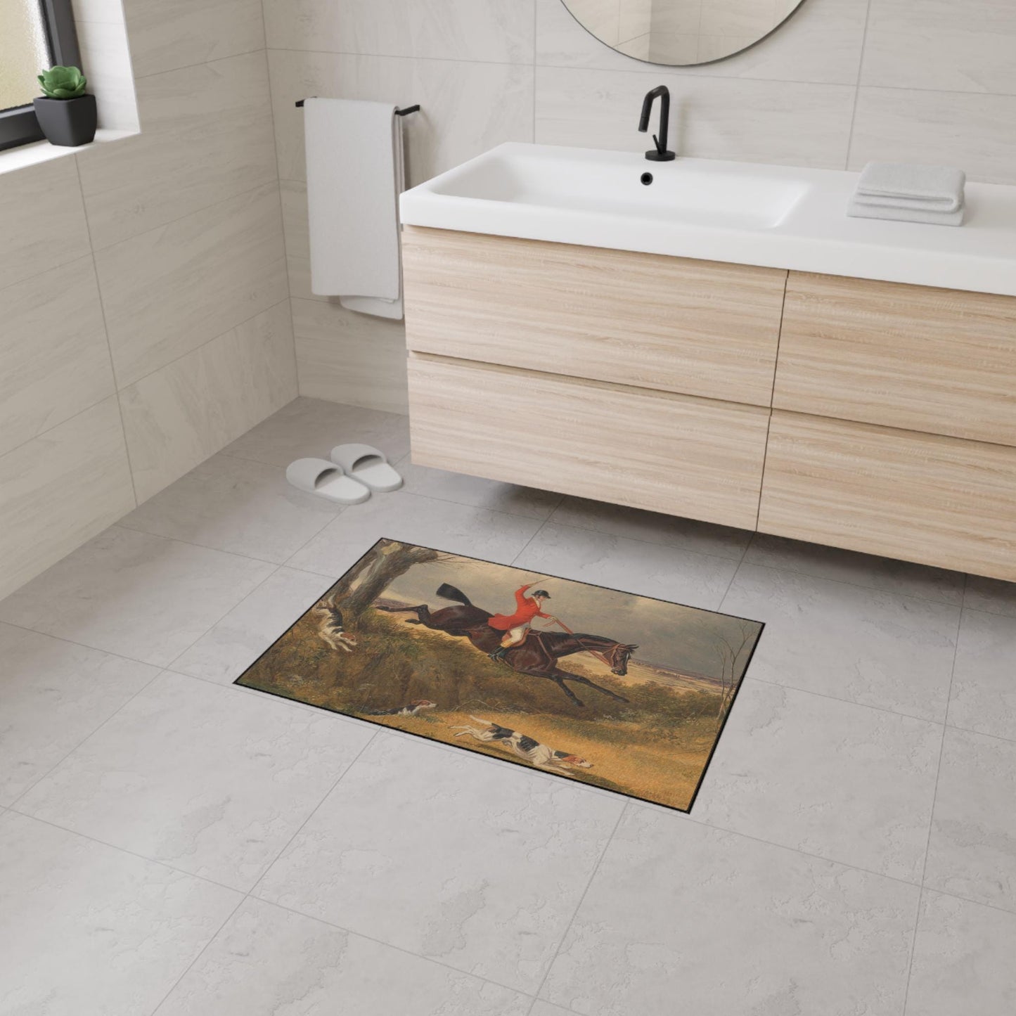 Fox Hunting Scene Mat: Equestrian Farmhouse Decor Rug