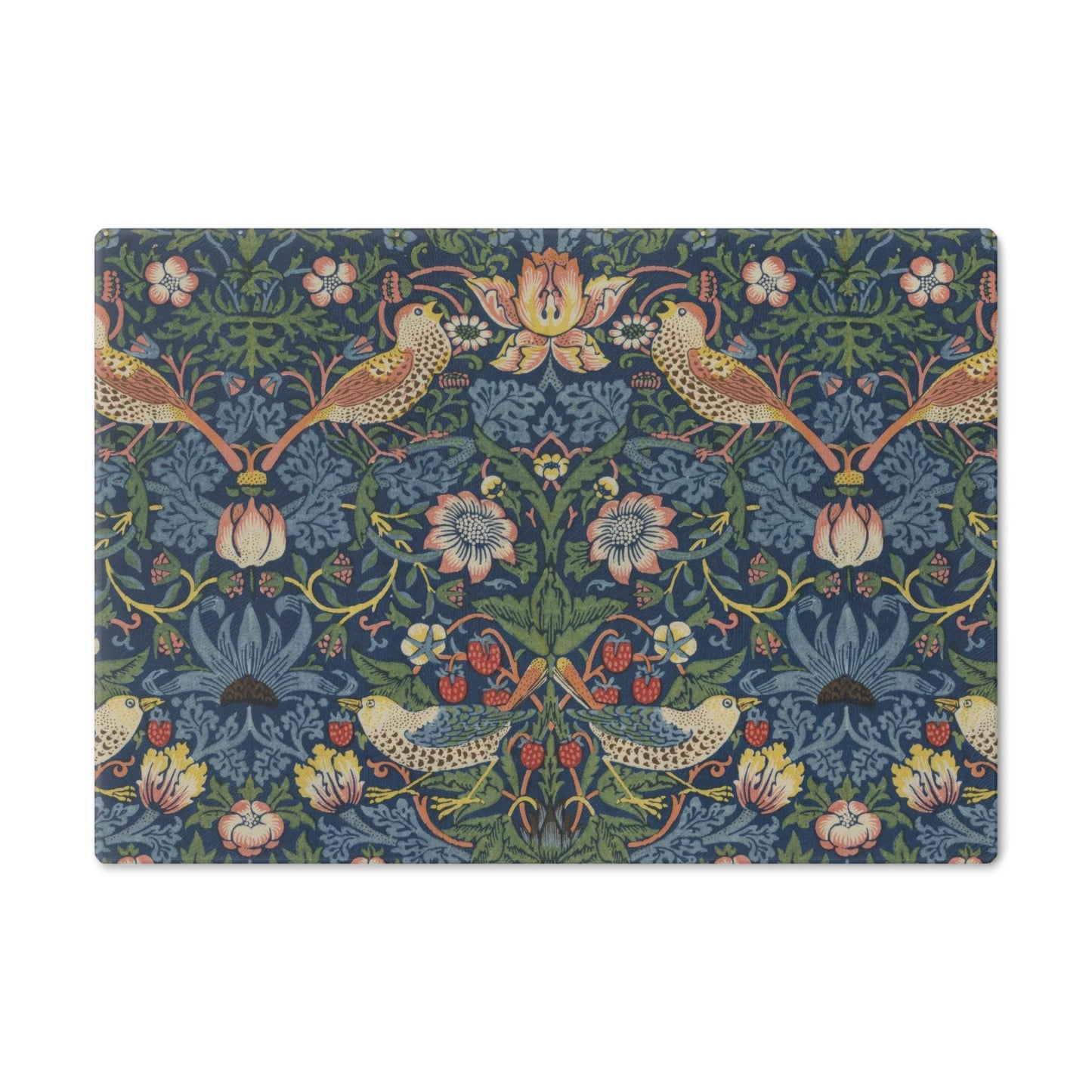 William Morris Strawberry Thief Cutting Board: Indigo Tempered Glass Cheese Board