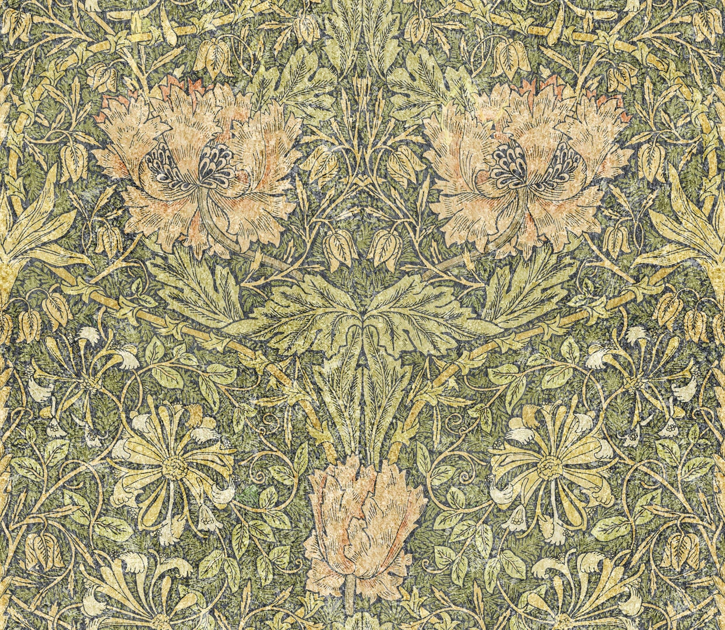 William Morris Area Rug, Honeysuckle and Tulip Moss Green Vintage Style