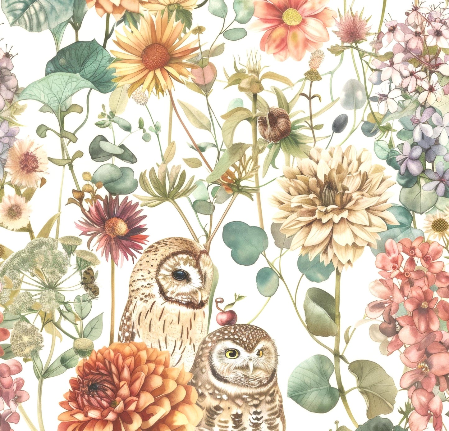 Autumn Floral Owl Sheer Curtain: Cozy Polyester Voile - 50" × 84"