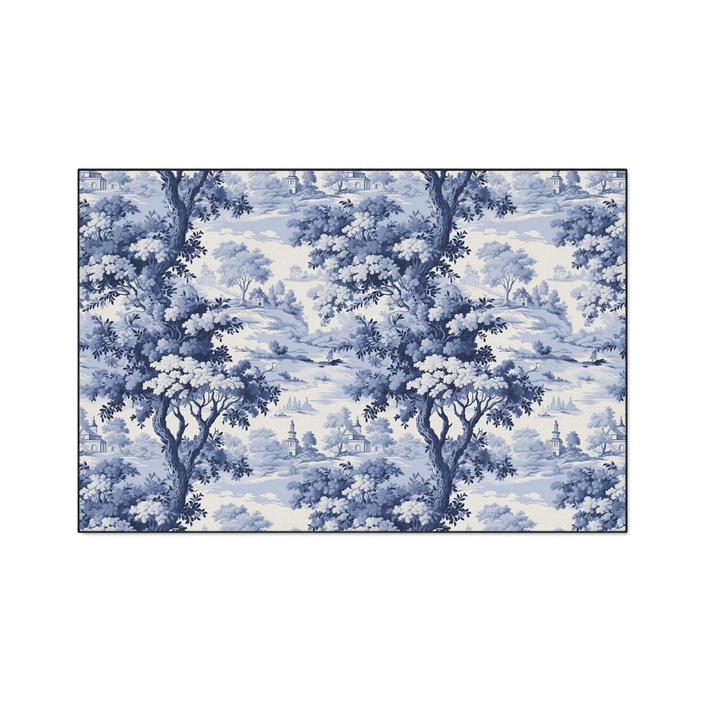 Blue Toile Chinoiserie Kitchen Rug: French Forest Heavy Duty Mat