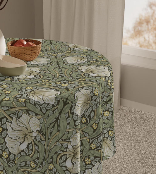 William Morris Pimpernel Tablecloth: Maximalist Olive Green Dining Decor