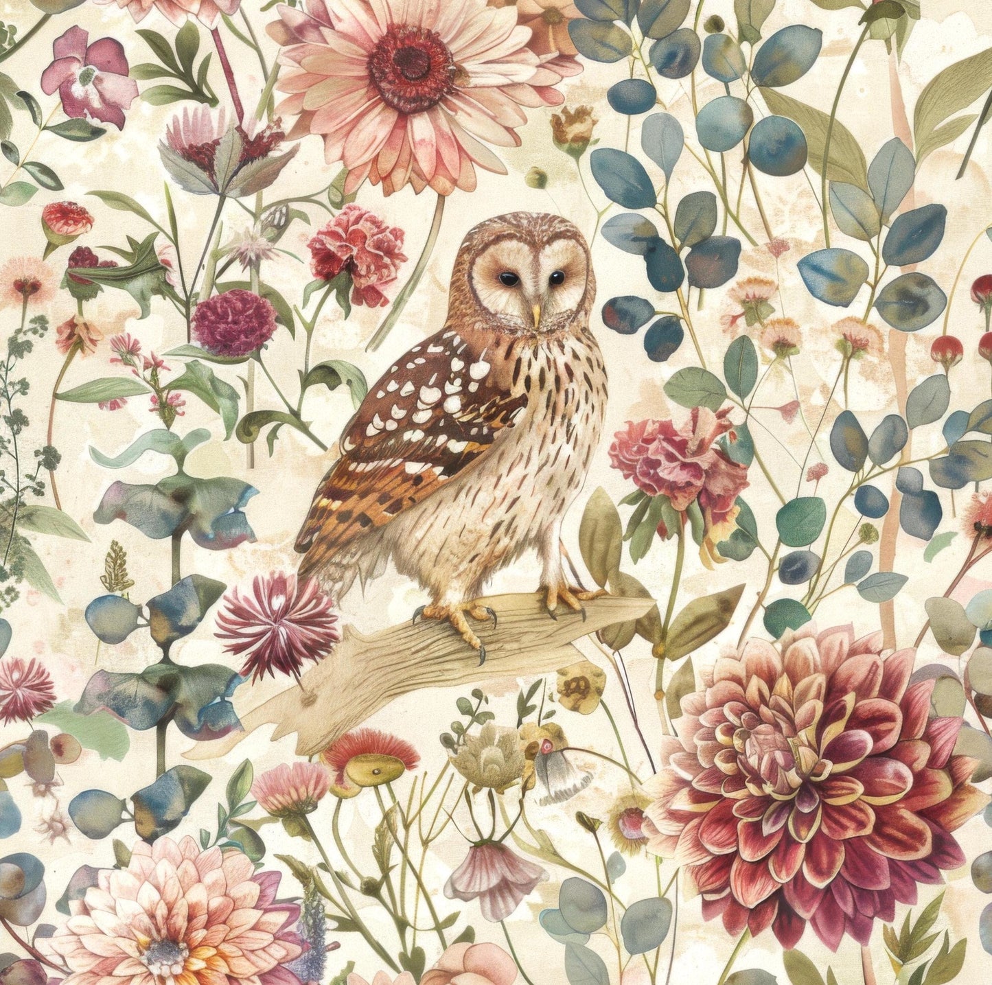 Autumn Floral Owl Sheer Curtain: Farmhouse Style Voile Drape