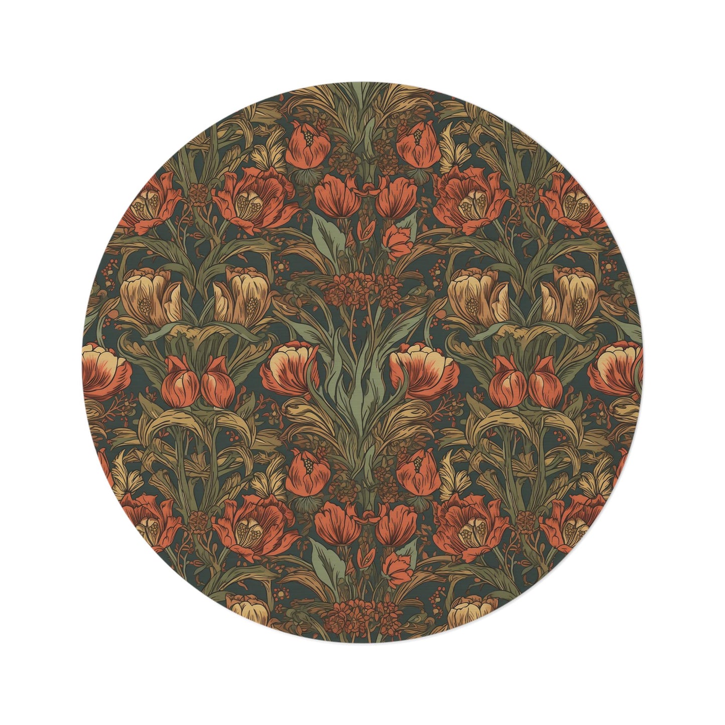 William Morris Autumn Floral Round Rug - Maximalist MCM Decor (5x5)