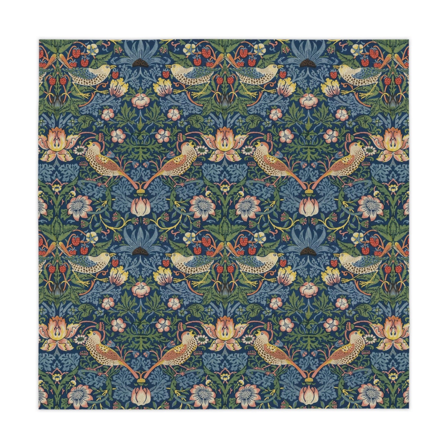 William Morris Strawberry Thief Tablecloth: Indigo Cotton-Linen Kitchen Decor