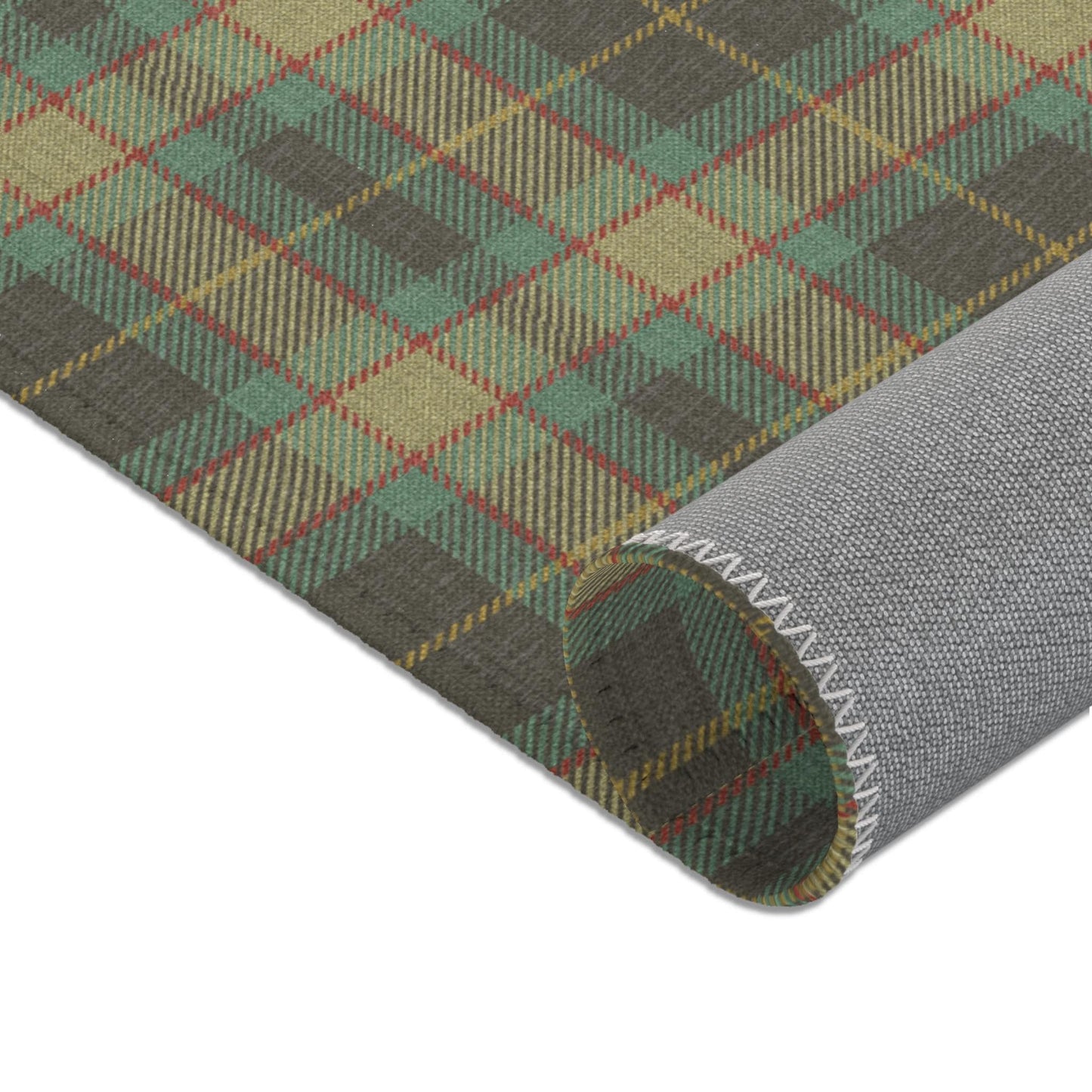 English Blue-Green Plaid Area Rug, Large Flat Profile Mat, Tartan Rug