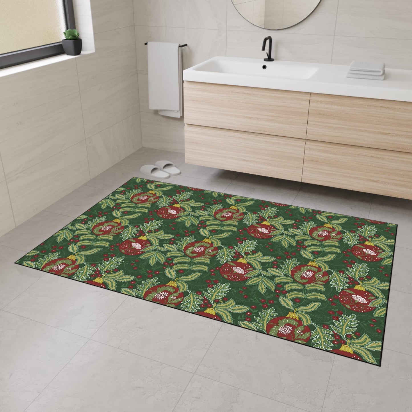 Morris Style Christmas Floor Mat: Art Deco Ornaments Rug