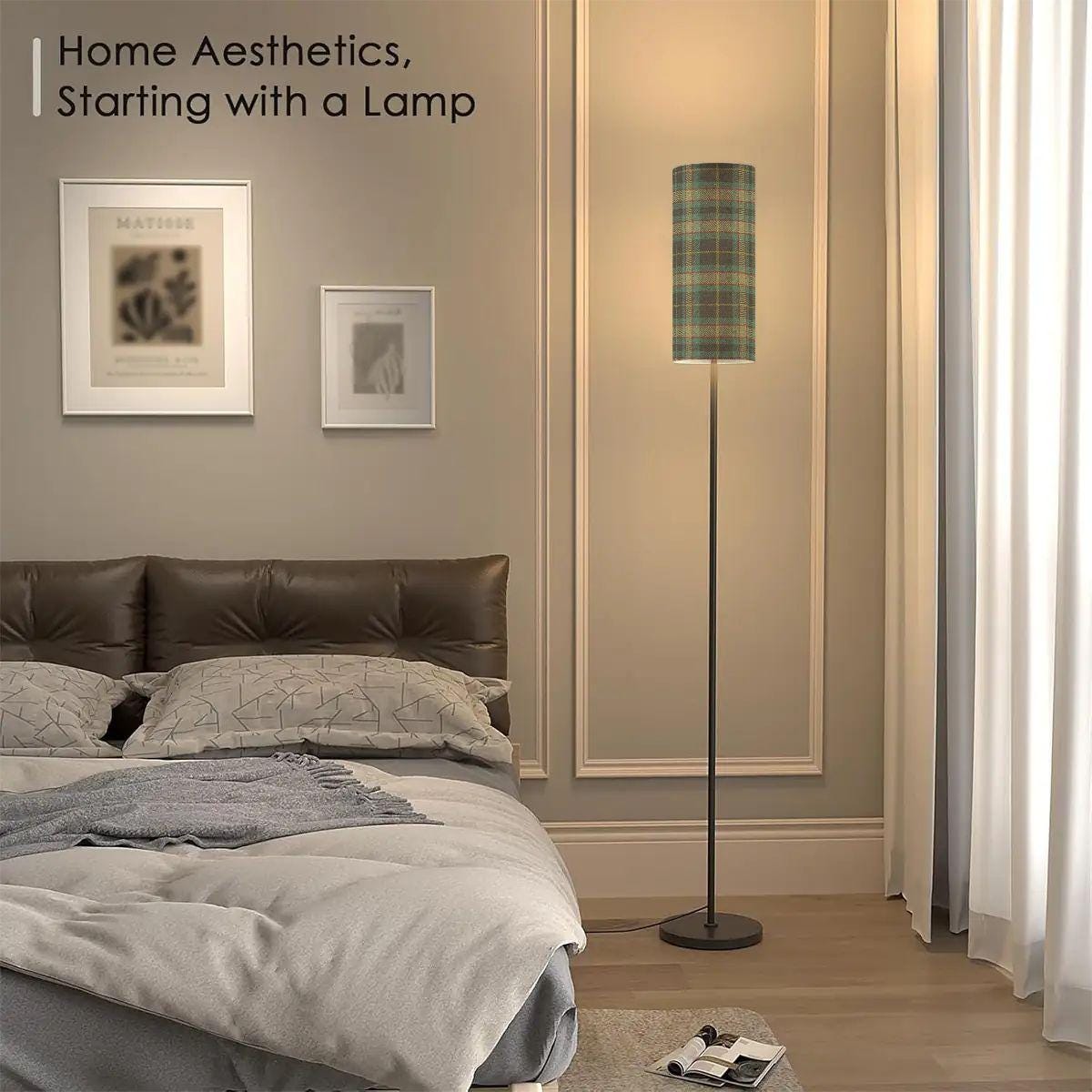 Floor Lamp Modern Standing Lamp (Made in USA) Blue Green Tartan Plaid