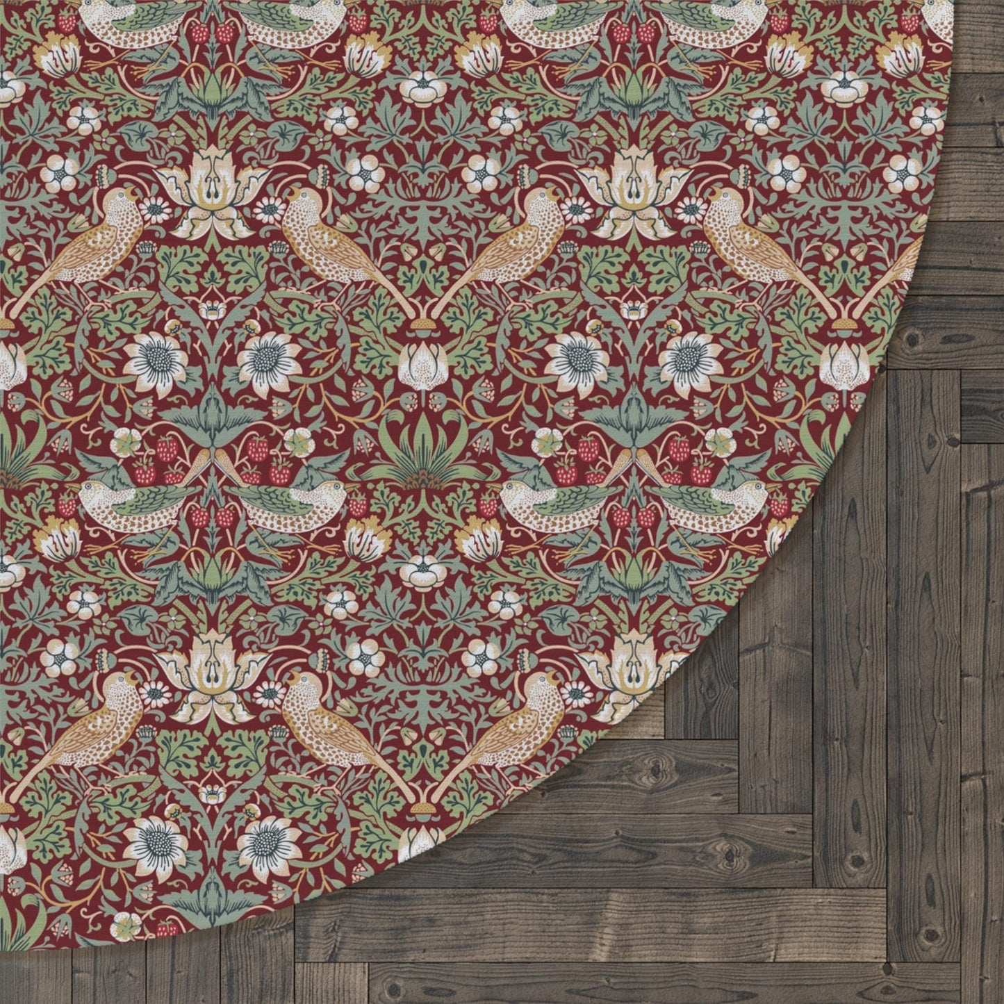 Deep Red Strawberry Thief Round rug, William Morris Rug Maximalism MCM Decor,