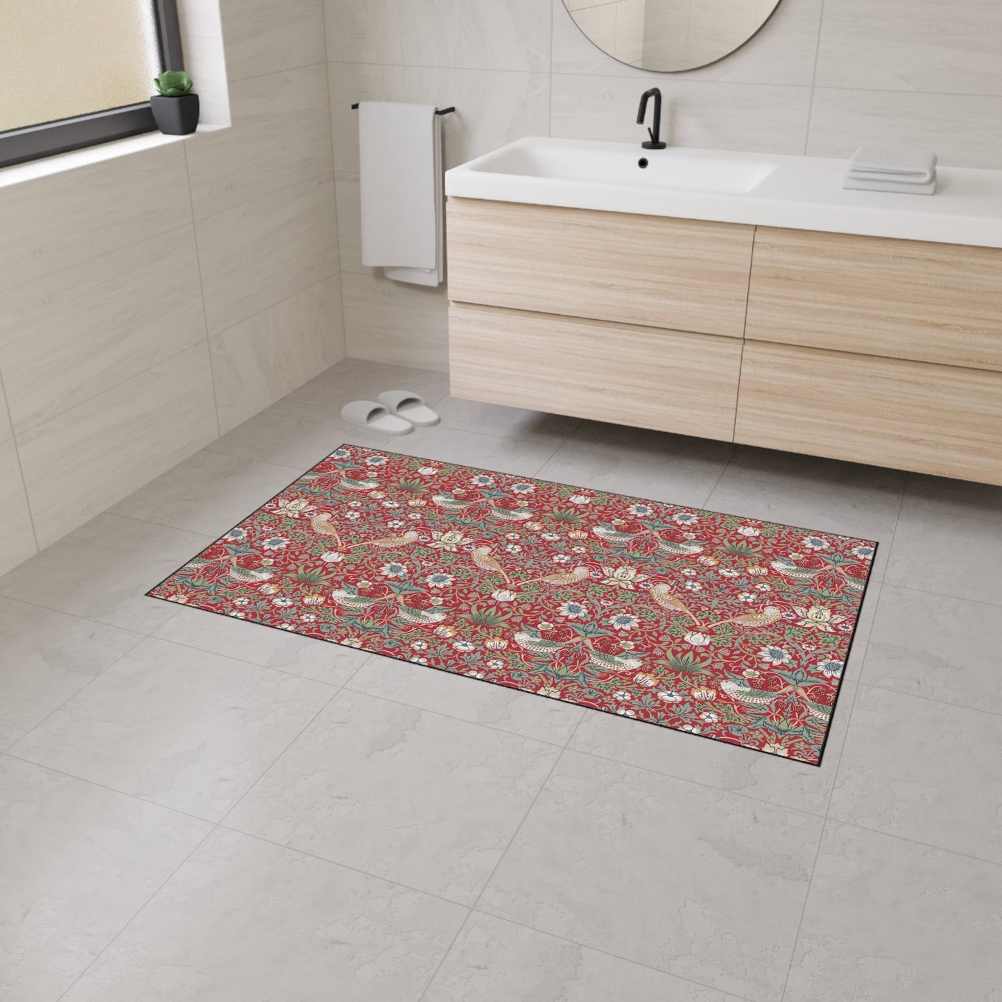 Strawberry Thief Floor Mat: Red William Morris Arts & Crafts Rug