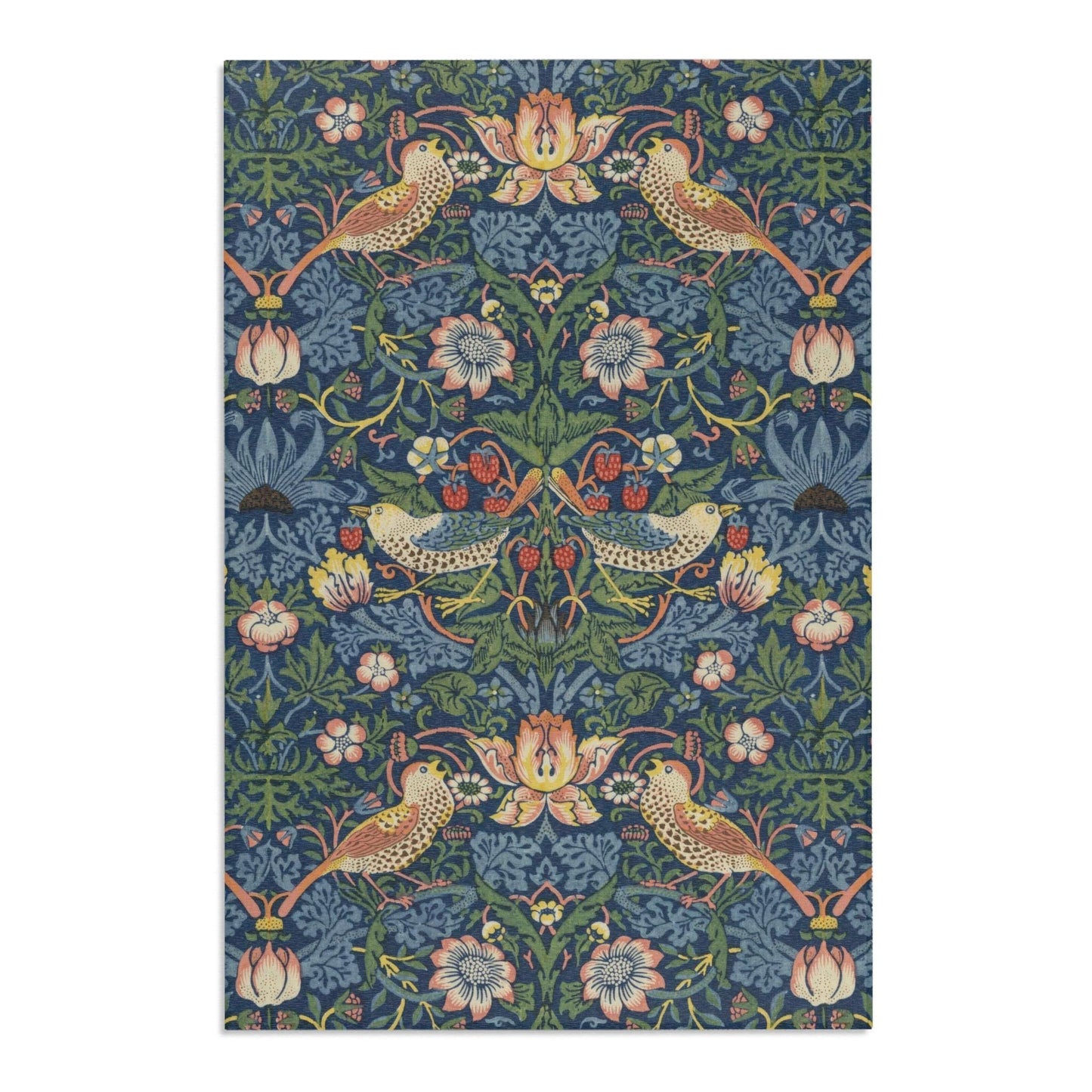 Strawberry Thief Indigo Rug, Flat Profile, Large William Morris Rug in Blue and Green