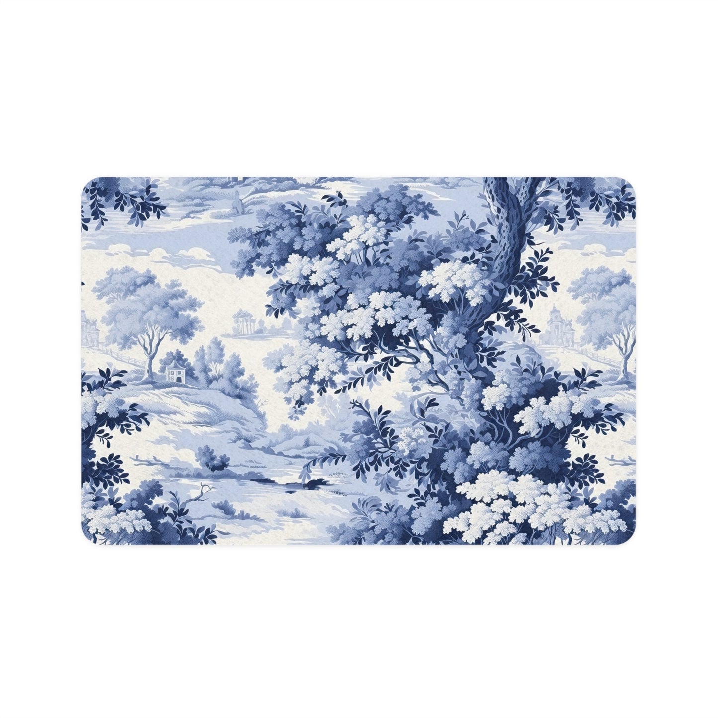 Blue Toile Pet Mat: French Country Floral Food Mat (12x18)