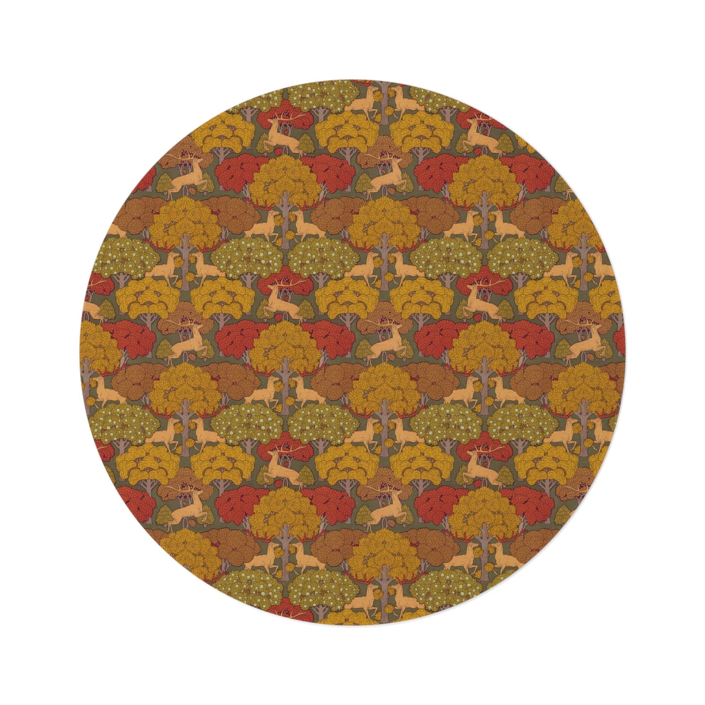 Art Nouveau Deer Round Rug: Maurice Pillard Verneuil Design, 5x5 Lodge Cabin Decor