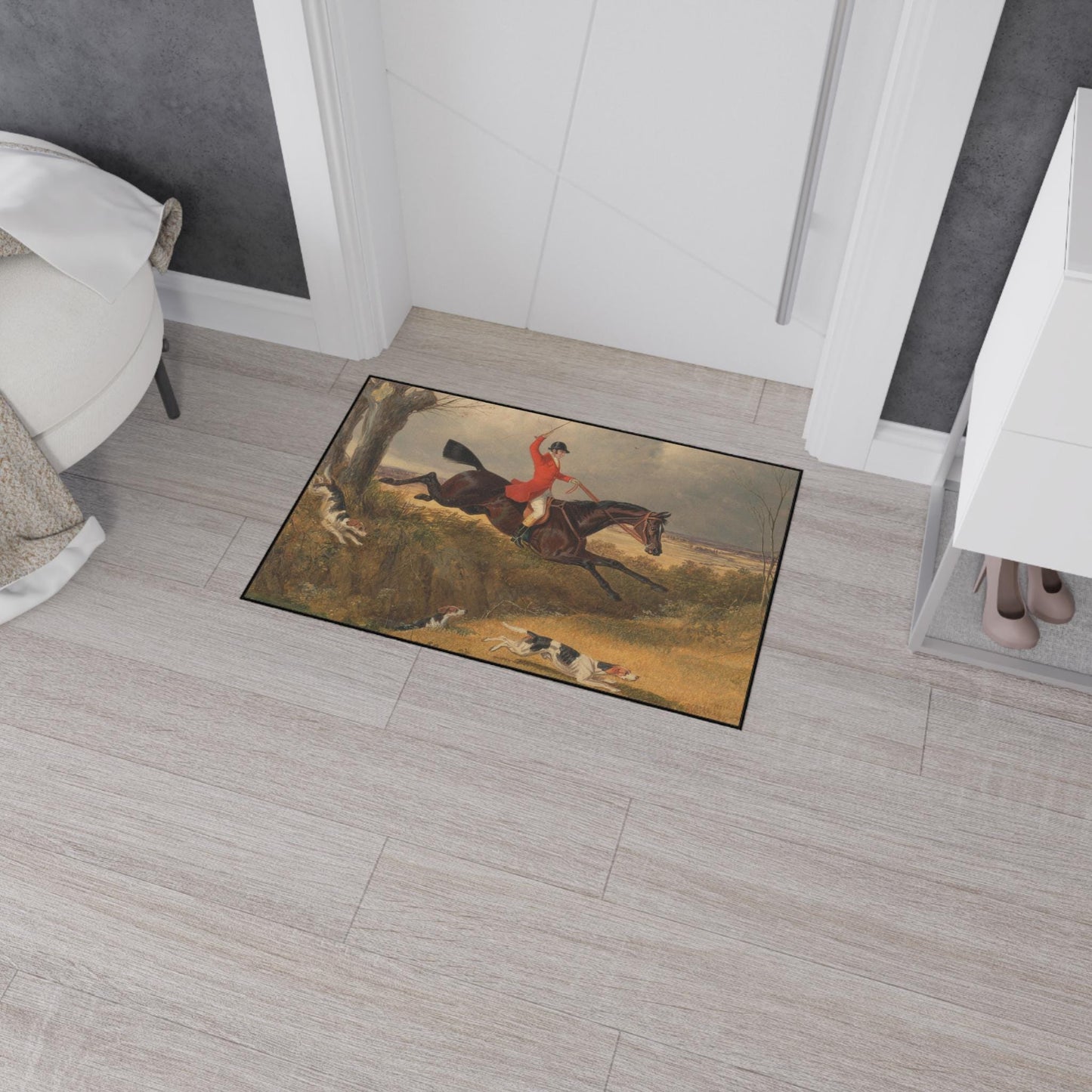 Fox Hunting Scene Mat: Equestrian Farmhouse Decor Rug
