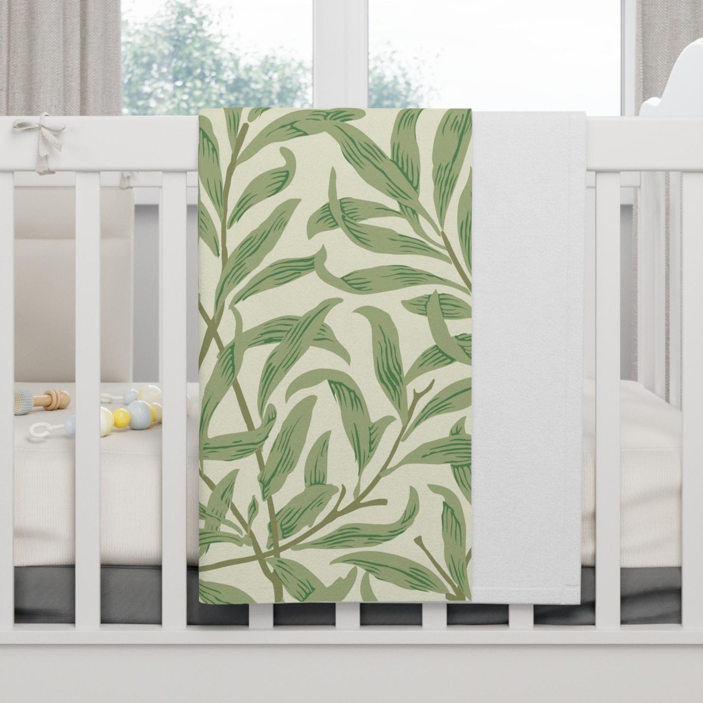 Willow Boughs Baby Minky Blanket | Cream and Green William Morris Throw Stroller Blanket