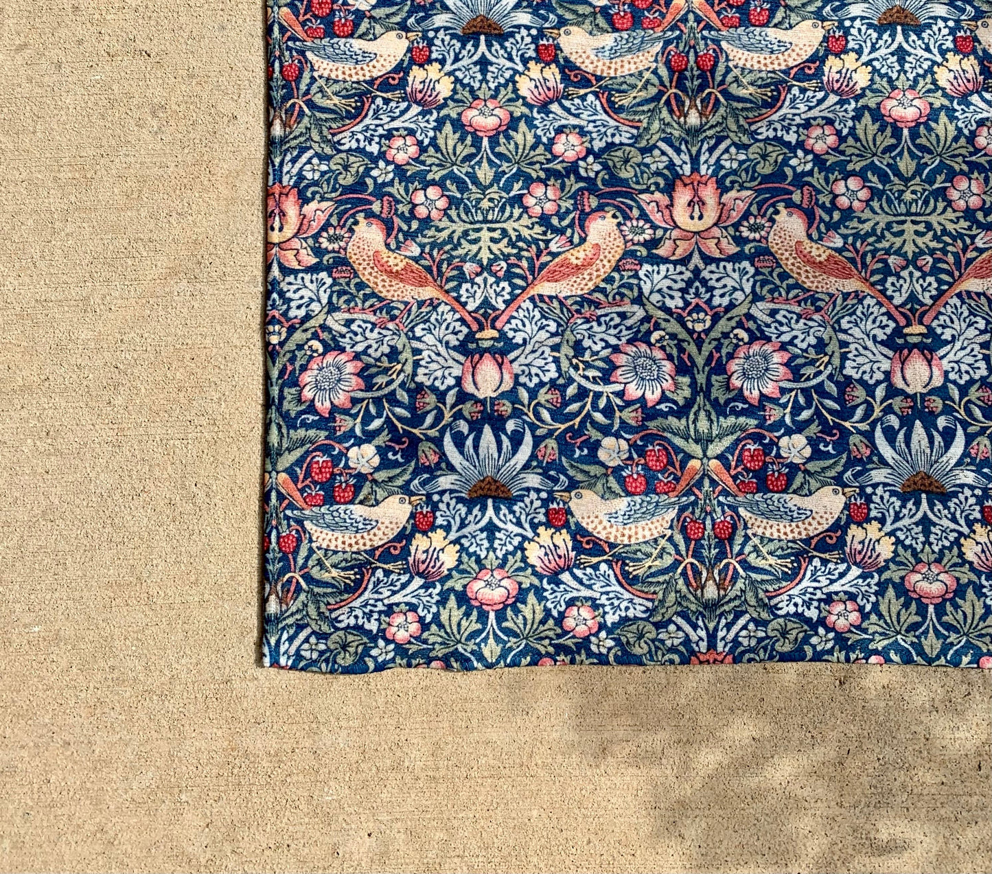Strawberry Thief William Morris Rug: Blue Chenille Indoor Outdoor Mat