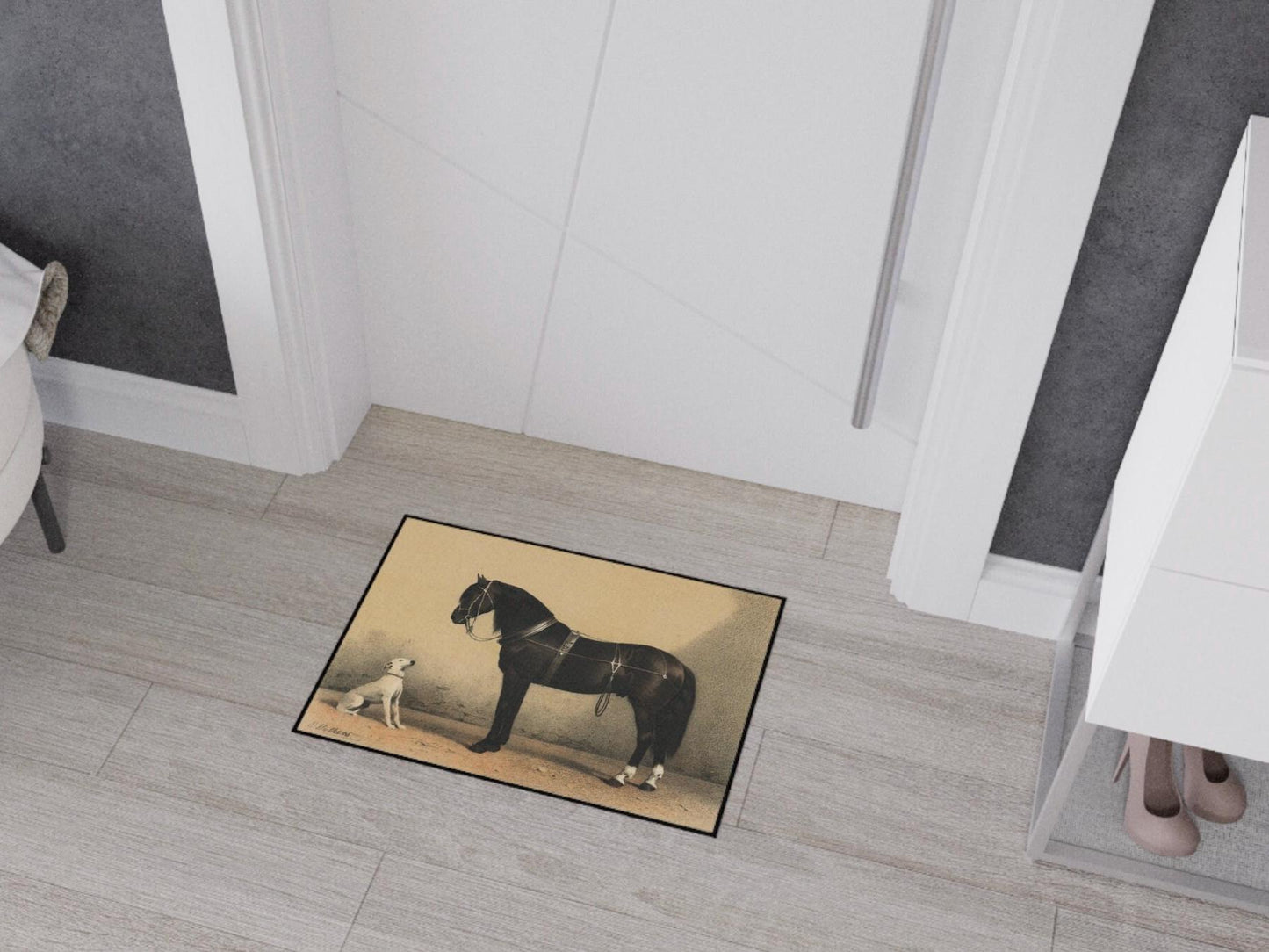 Vintage Horse and Dog Floor Mat: Emil Volkers Art Rug