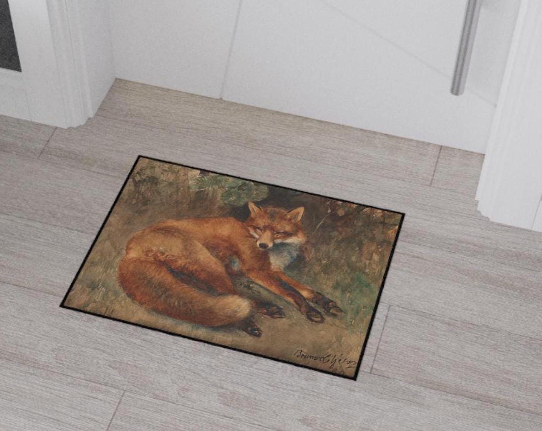 Fox Art Kitchen Mat: Bruno Liljefors Painting, Non-Slip Rug