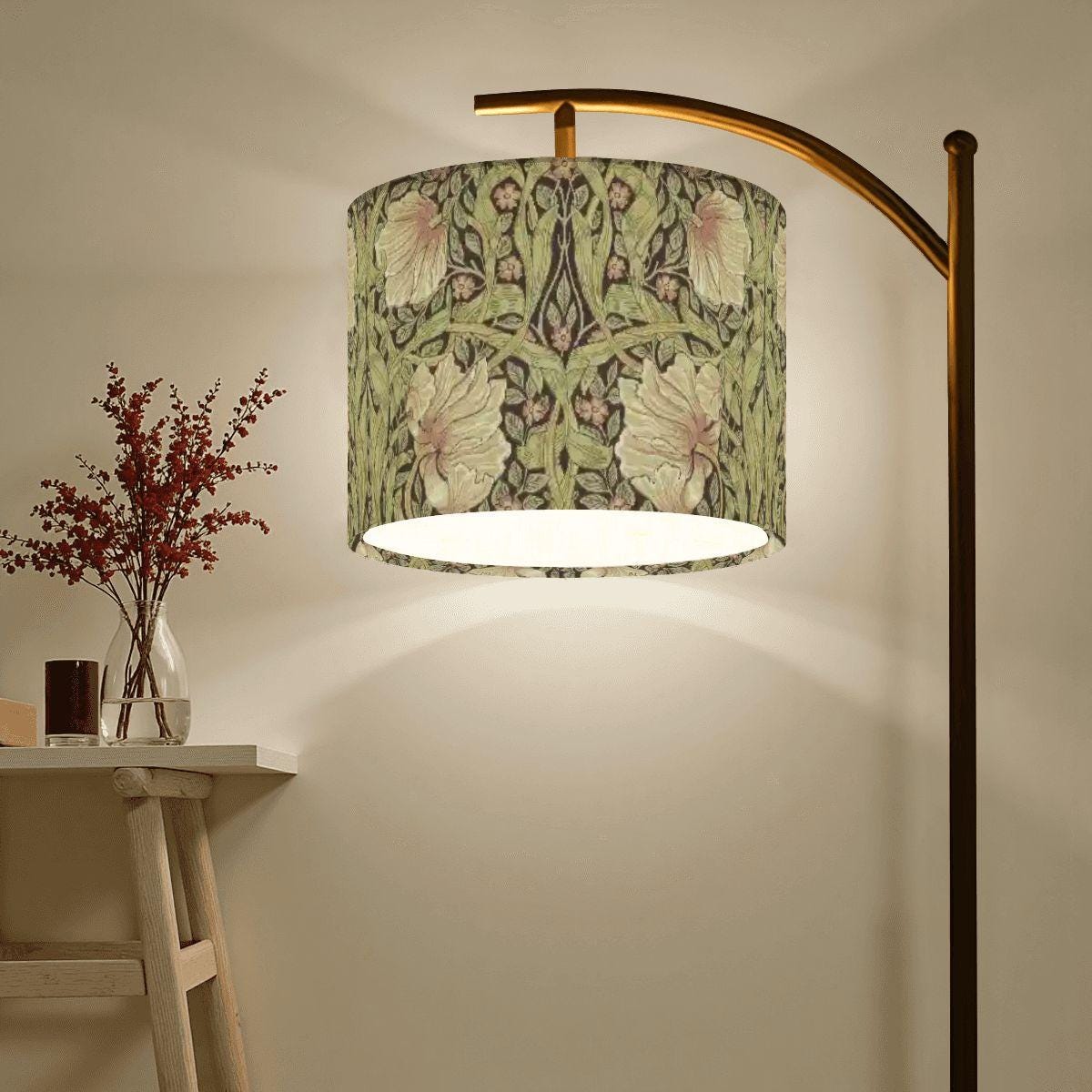 Arc Floor Lamp Pimpernel Fabric Shade, Remote