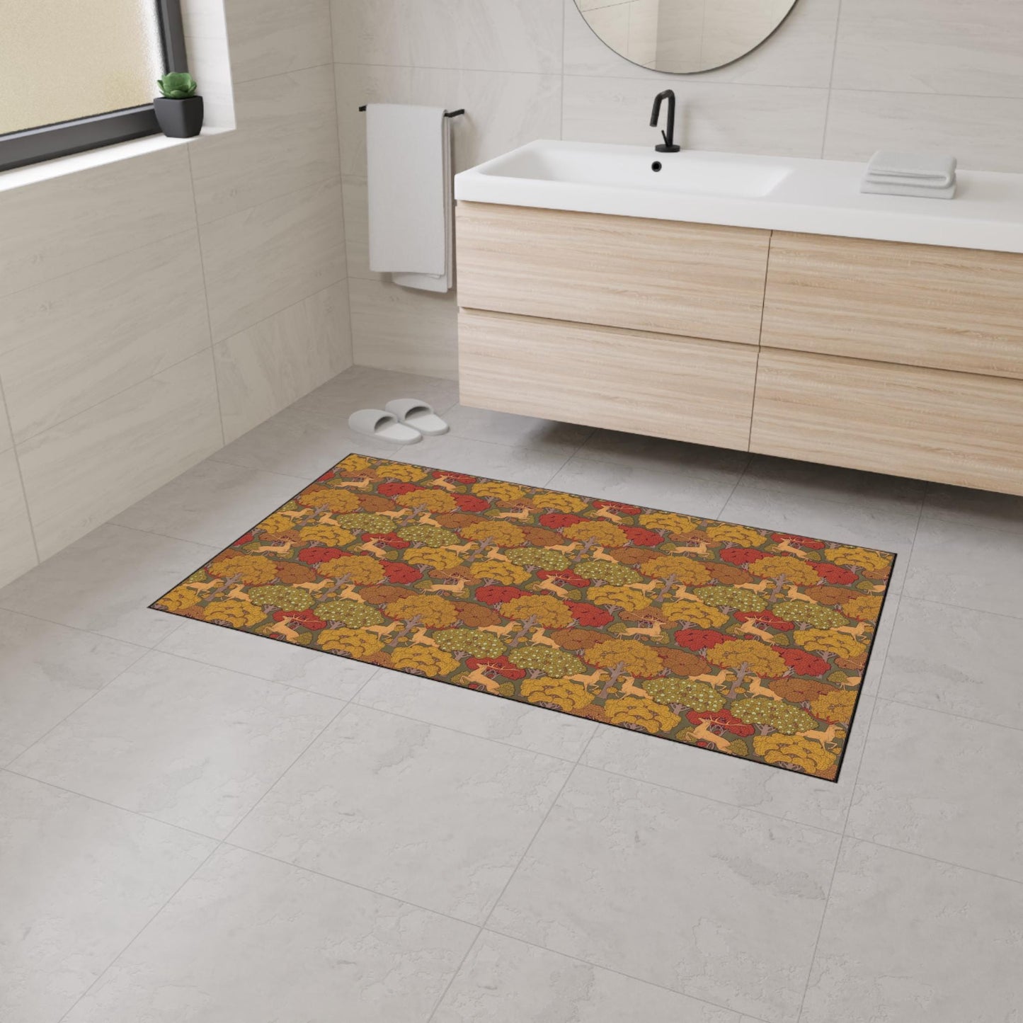 Art Deco Autumn Deer Floor Mat: Verneuil Style Kitchen Rug