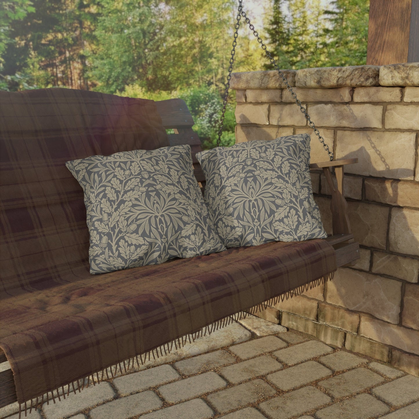 William Morris Neutral Pure Acorn Indoor Outdoor Pillow - UV and Water Resistant