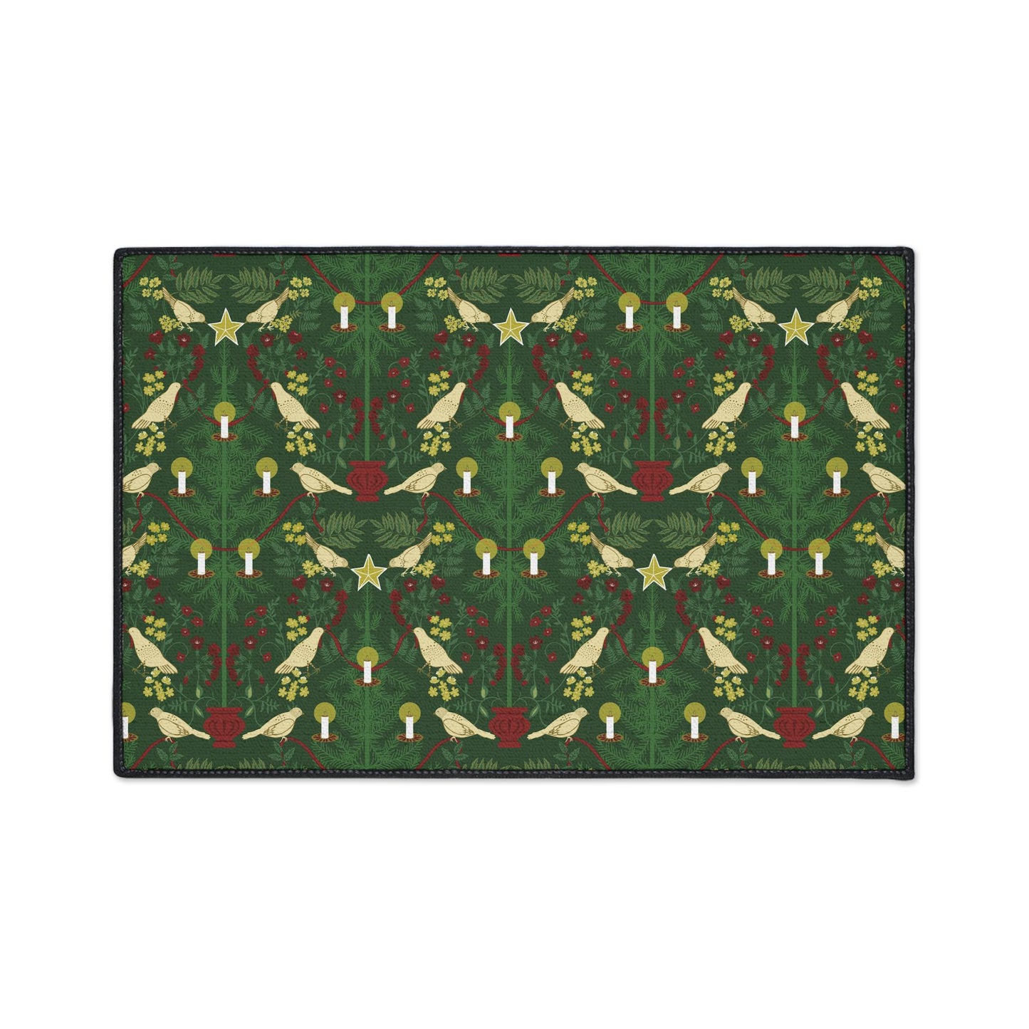 Morris Style Christmas Floor Mat: Doves and Candles Rug