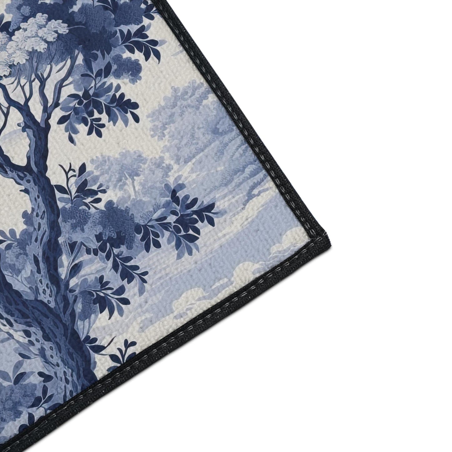 Blue Toile Chinoiserie Kitchen Rug: French Forest Heavy Duty Mat