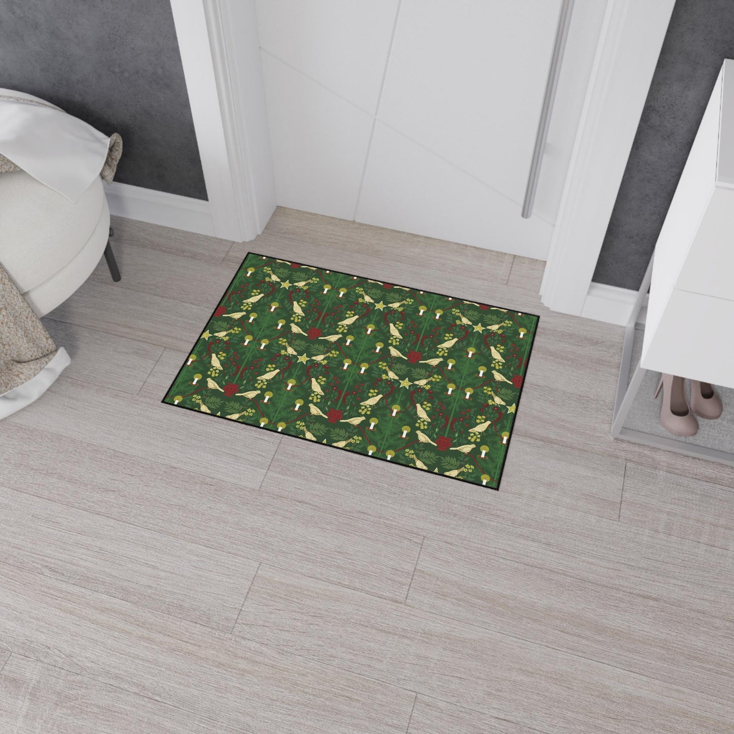Morris Style Christmas Floor Mat: Doves and Candles Rug