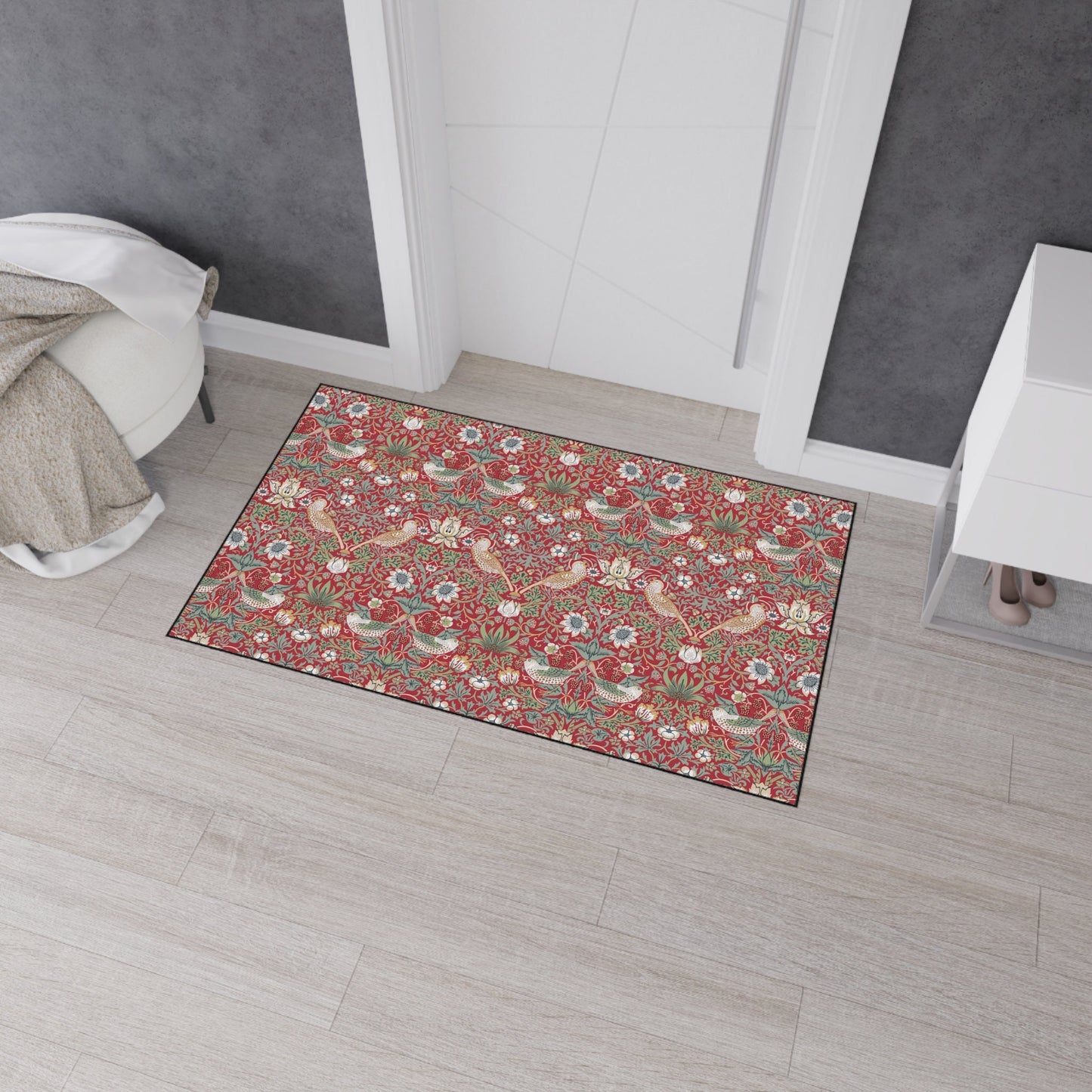 Strawberry Thief Floor Mat: Red William Morris Arts & Crafts Rug