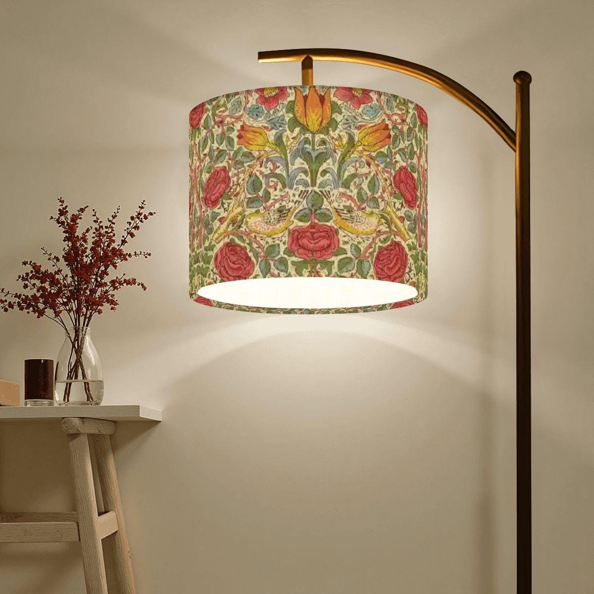 Art Nouveau Lamp, William Morris Roses Arc Floor Lamp (Made in USA)