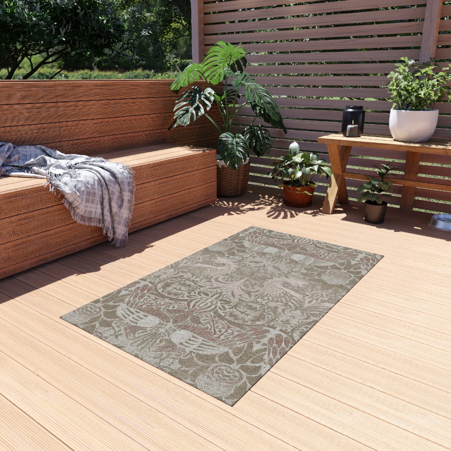 William Morris Outdoor Rug: Neutral Dragon Peacock Chenille Rug