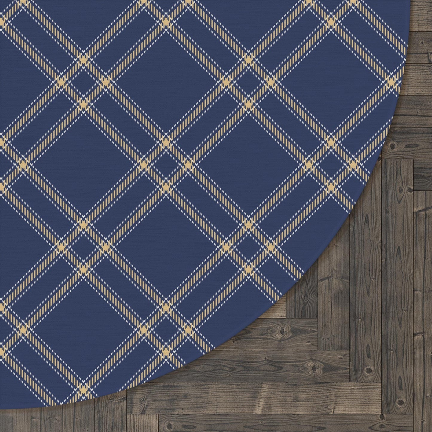 Blue Tartan Plaid Round Rug: Vintage Chenille Area Rug (5x5 ft)