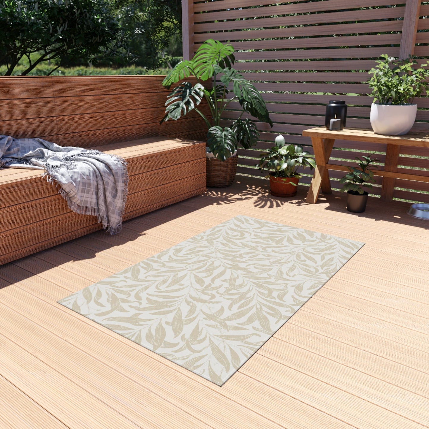 Morris & Co. Neutral Outdoor Rug Willow Bough - Four Sizes - Non Skid Backing