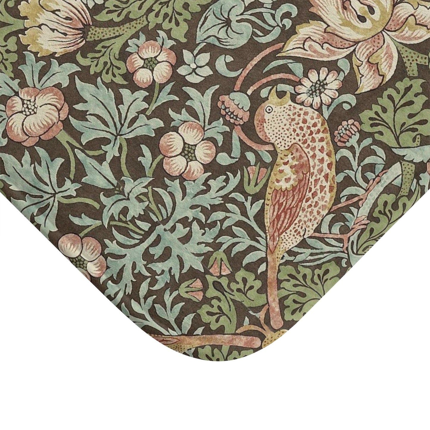 Strawberry Thief Bath Mat, Moddy Floral  William Morris Earthy Floral Microfiber Rug